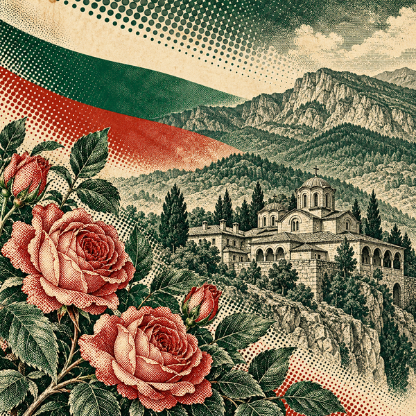 Engraved pop art geographical illustration for Bulgaria coins