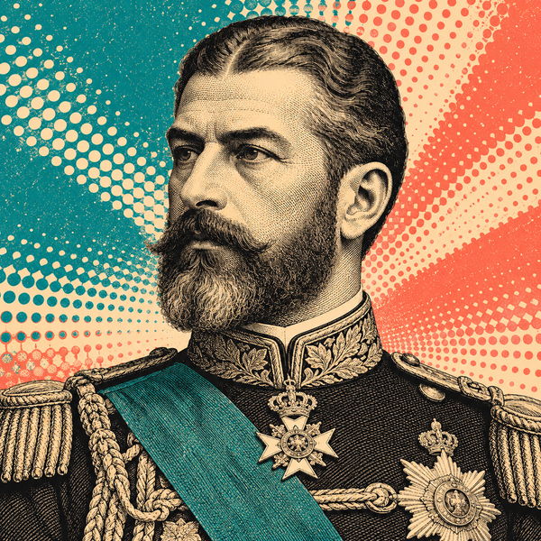 Pop art engraved portrait of Carol I of Romania