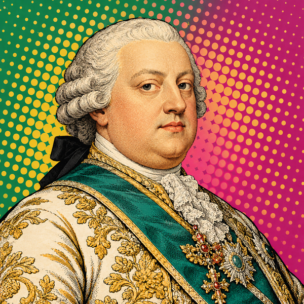 Pop art portrait of Charles IV of Spain in magenta and green
