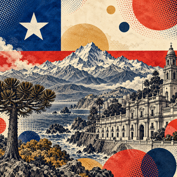 Pop art geographical illustration for Chile coins