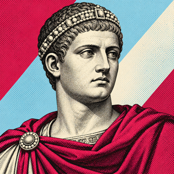 Pop art Roman portrait of Constans I for the coin collection