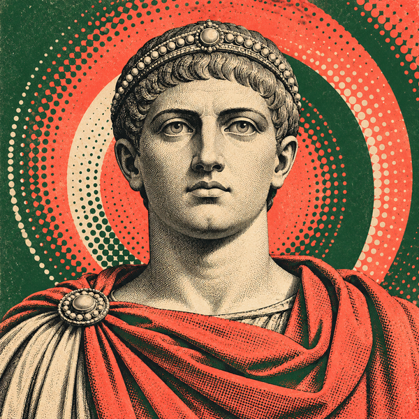 Pop art Roman portrait of Constantine II for the coin collection