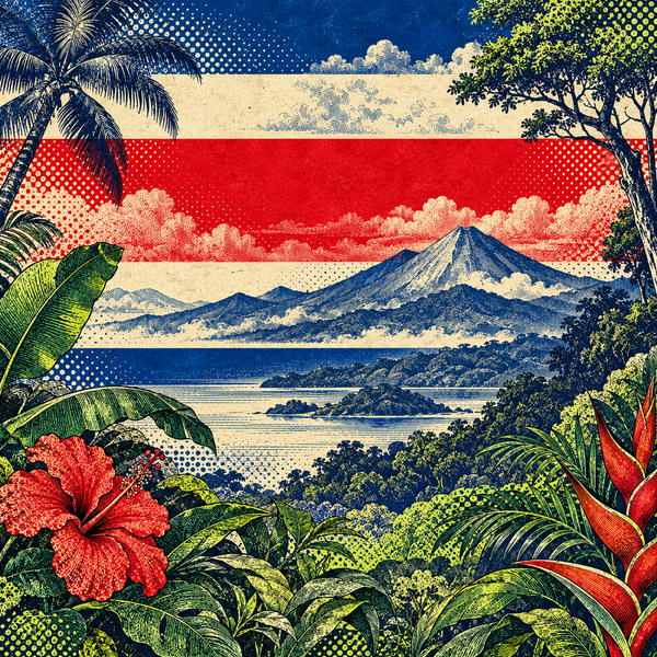 Pop art geographical illustration for Costa Rica coins