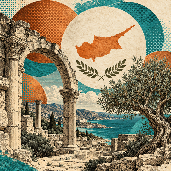 Engraved pop art geographical illustration for Cyprus coins