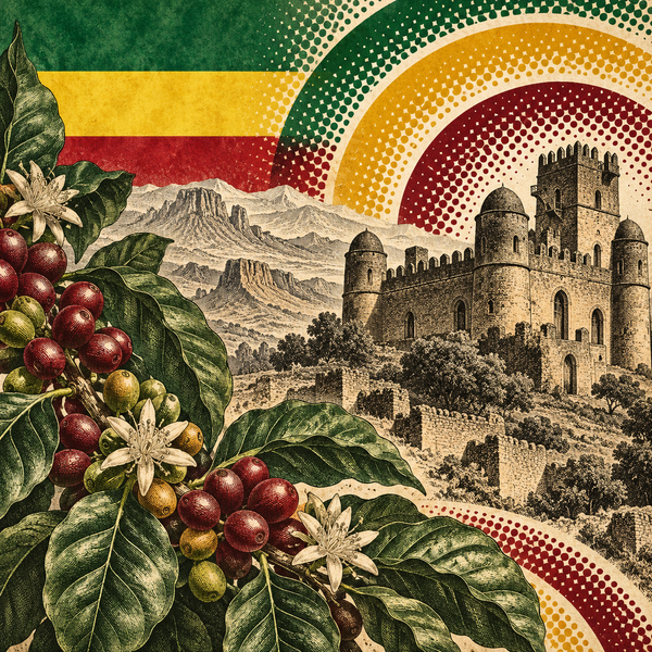 Engraved pop art geographical illustration for Ethiopia coins