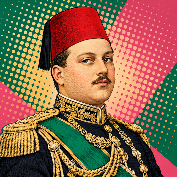 Pop art portrait of Farouk I of Egypt for the coin collection
