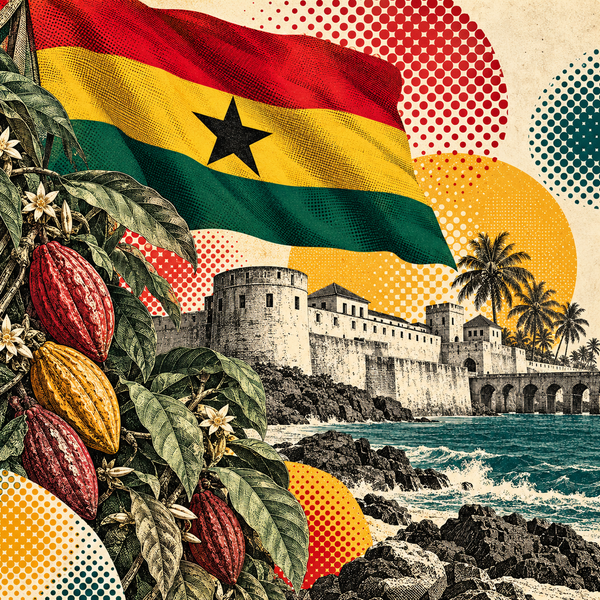 Engraved pop art geographical illustration for Ghana coins