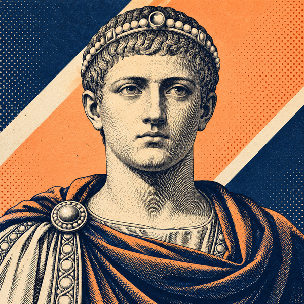 Pop art Roman portrait of Gratian for the coin collection