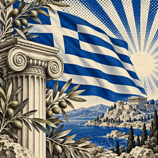 Engraved pop art geographical illustration for Greece coins