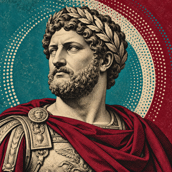 Pop art Roman portrait of Hadrian for the coin collection