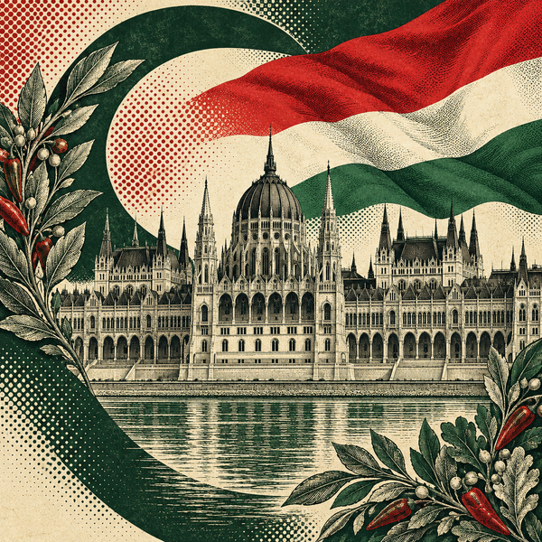 Engraved pop art geographical illustration for Hungary coins