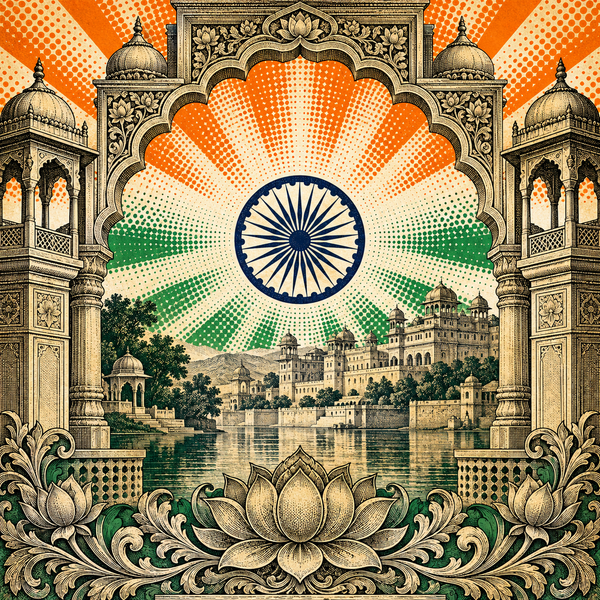 Engraved pop art geographical illustration for India & Indian States coins