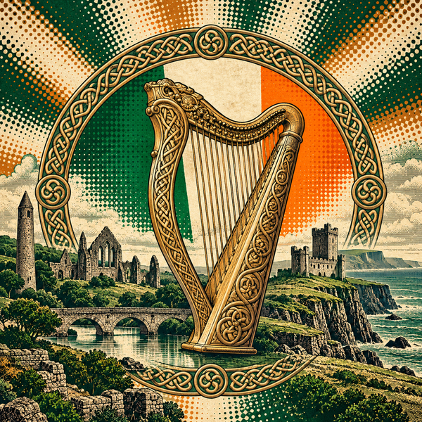 Pop art geographical illustration for Ireland coins