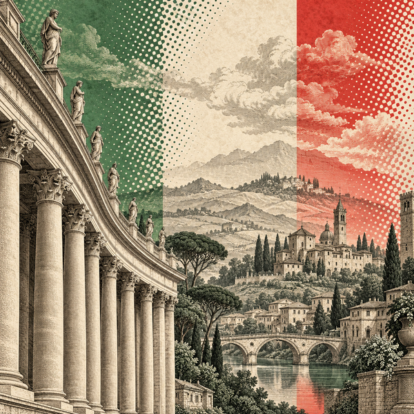Engraved pop art geographical illustration for Italy & Italian States coins