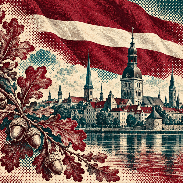 Engraved pop art geographical illustration for Latvia coins