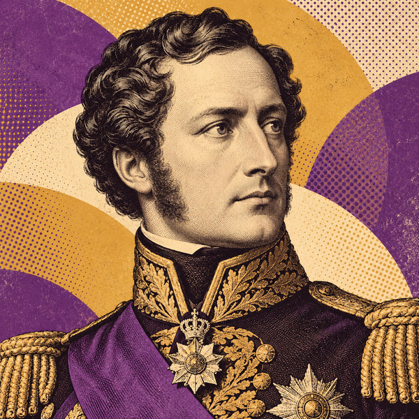 Pop art engraved portrait of Leopold I of Belgium