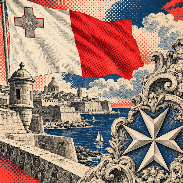 Engraved pop art geographical illustration for Malta coins