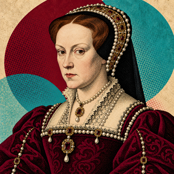 Pop art engraved portrait of Mary I of England