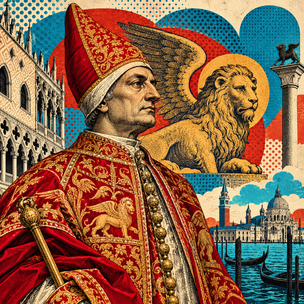 Pop art historical illustration for Michele Steno of Venice coins
