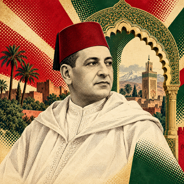 Pop art historical illustration for Mohammed V of Morocco coins