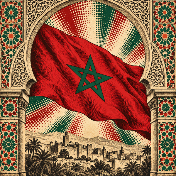 Engraved pop art geographical illustration for Morocco coins