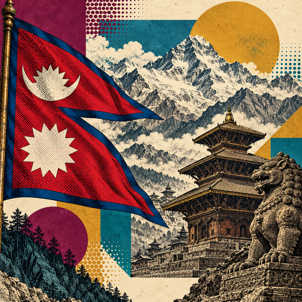 Engraved pop art geographical illustration for Nepal coins