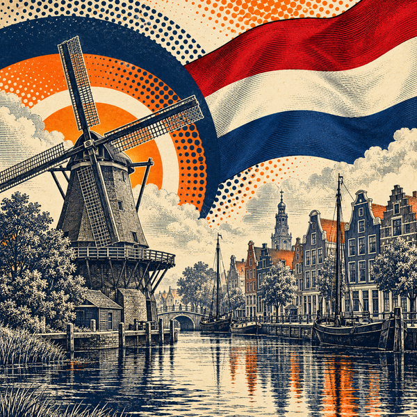 Engraved pop art geographical illustration for Netherlands & Dutch Territories coins