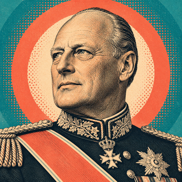 Pop art engraved portrait of Olav V of Norway