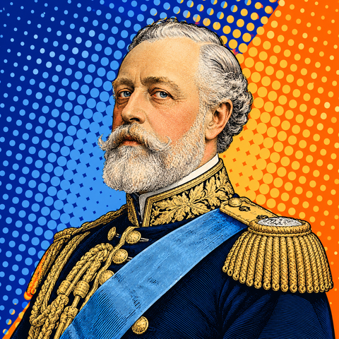 Pop art portrait of Oscar II of Sweden against ultramarine, apricot and ivory