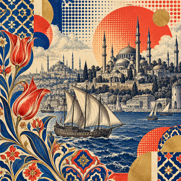 Engraved pop art historical illustration for Ottoman Empire coins