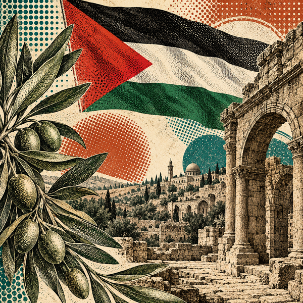 Engraved pop art geographical illustration for Palestine coins