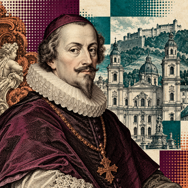 Engraved pop art portrait of Paris von Lodron of Salzburg for the coin collection