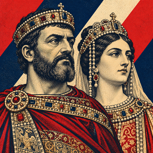 Pop art engraved portrait of Phocas and Leontia