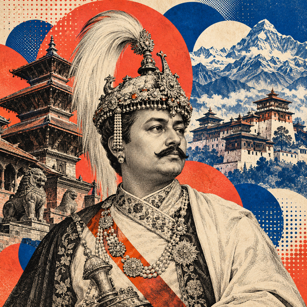 Pop art historical illustration for Prithvi Bir Bikram Shah of Nepal coins