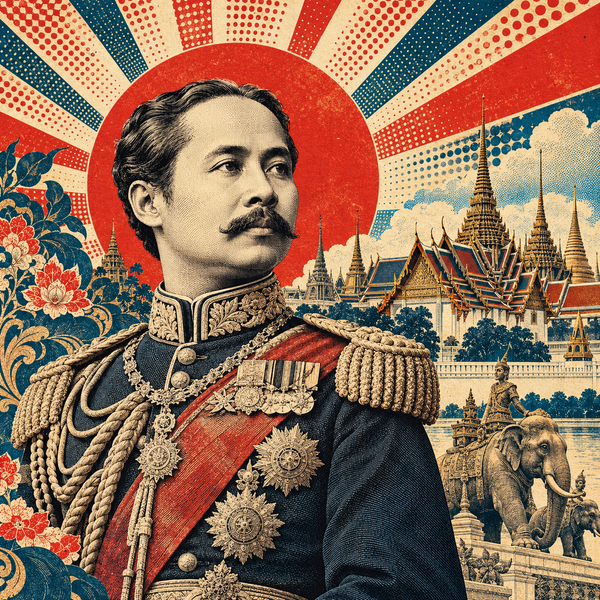 Pop art historical illustration for Rama V of Siam coins