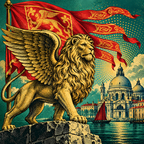 Pop art historical illustration for Republic of Venice coins