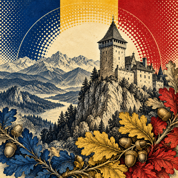 Engraved pop art geographical illustration for Romania coins