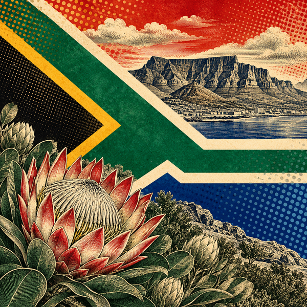 Engraved pop art geographical illustration for South Africa coins