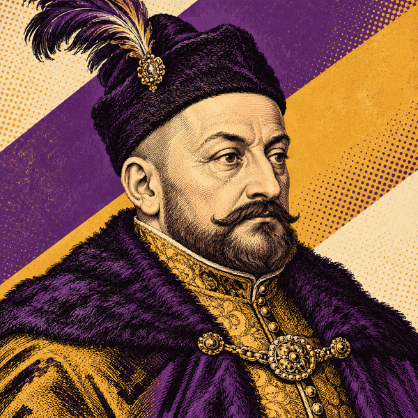Pop art engraved portrait of Stephen Bathory