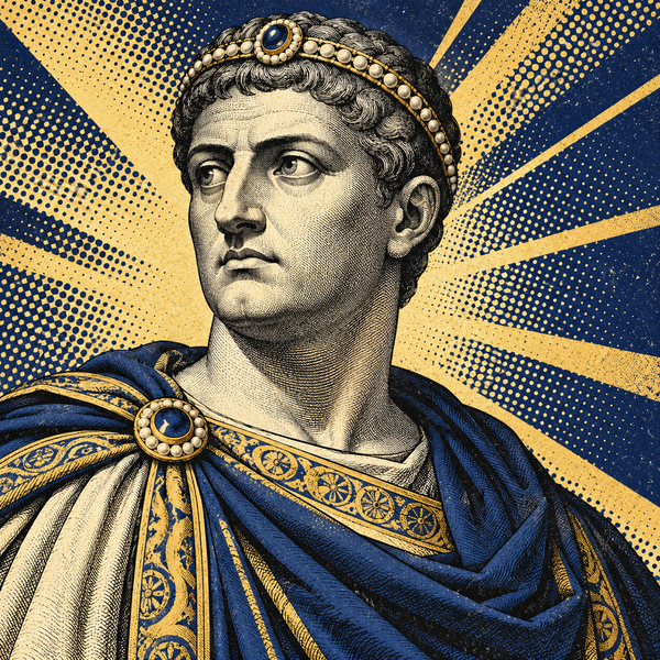 Pop art Roman portrait of Theodosius I for the coin collection