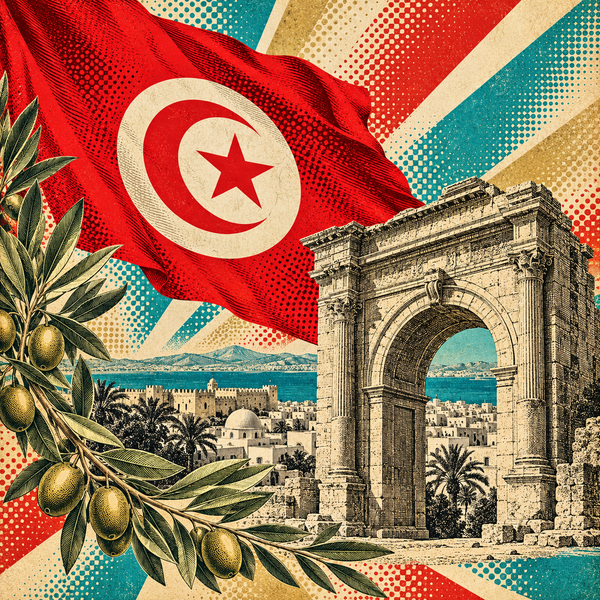 Pop art geographical illustration for Tunisia coins