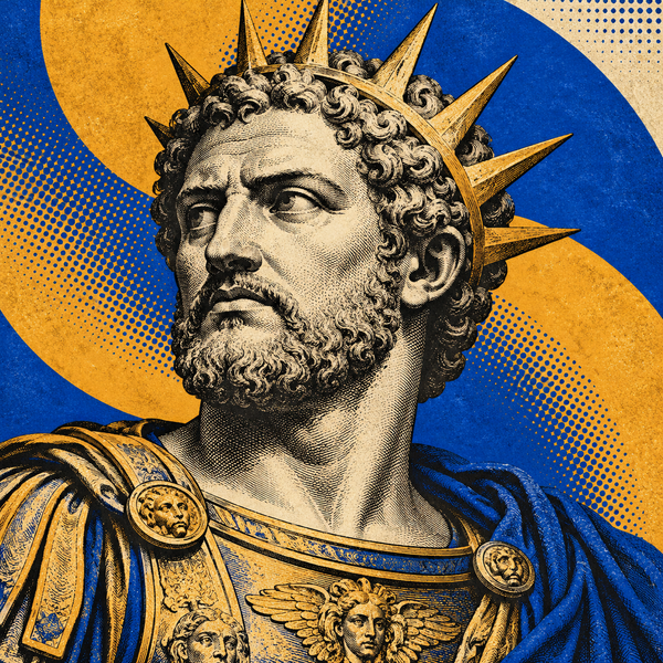 Pop art Roman portrait of Victorinus for the coin collection