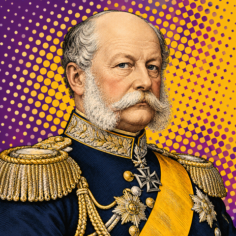 Pop art portrait of Wilhelm I in purple and yellow
