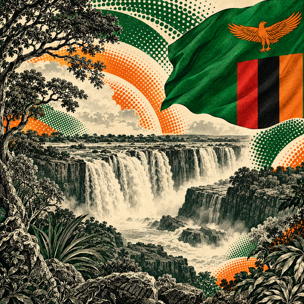 Engraved pop art geographical illustration for Zambia coins