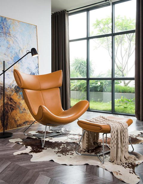 IMOLA Style Chair with Stool In Brown Premium Leather