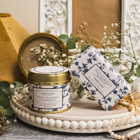Oaked Chardonnay & Sandalwood Candle in a Matt Gold Tin