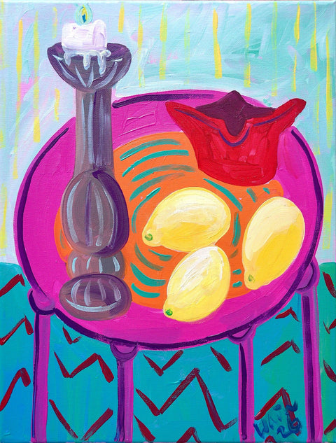 Kirsty Wain (XX) - Still life with candlestick and lemons - No Reserve
