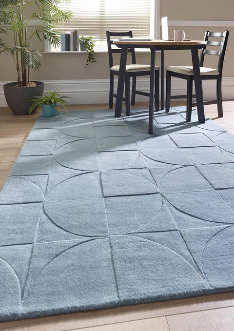 Tapis en Laine Géométrique Bleu Canard Penny