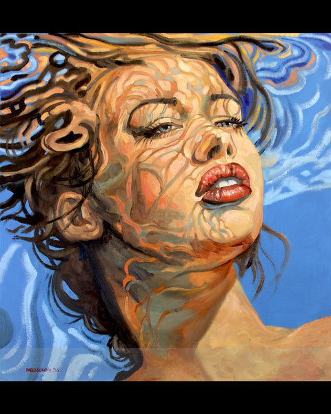 Pablo Soroya - Sunlit Caustics – XL Size, Original oil painting, No Reserve, Large Female Portrait Underwater