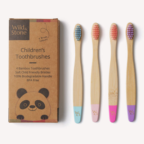Children's Bamboo Toothbrush - 4 Pack - Candy Colour